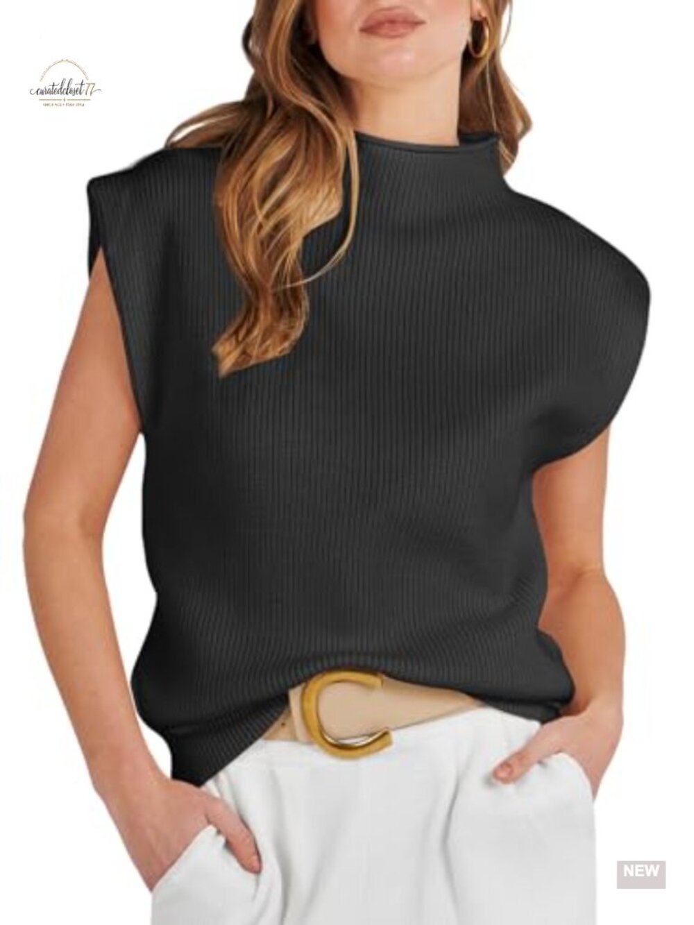Mock Neck Sweater Vest Sleeveless Knit Work Layering Top